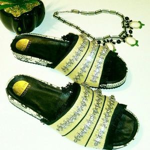 💎NWOB Eloquii Tan Straw Snake Jeweled Slides